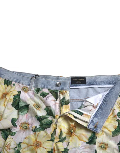 Dolce & Gabbana Multicolor Floral Print Denim Bermuda Shorts In Multi