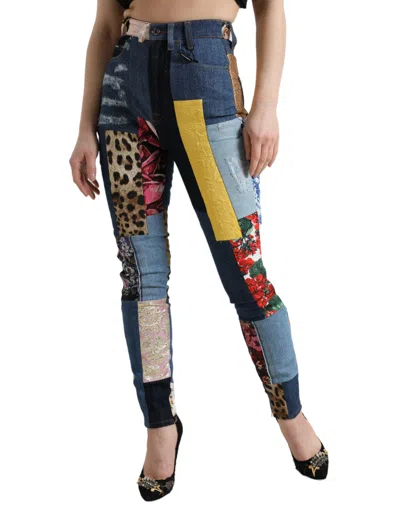 Dolce & Gabbana Patchwork Printed Cotton-blend Skinny Jeans In Blue
