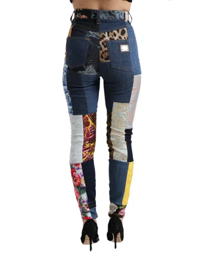 Dolce & Gabbana Patchwork Printed Cotton-blend Skinny Jeans In Blue