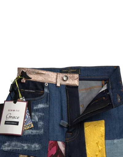 Dolce & Gabbana Patchwork Printed Cotton-blend Skinny Jeans In Blue