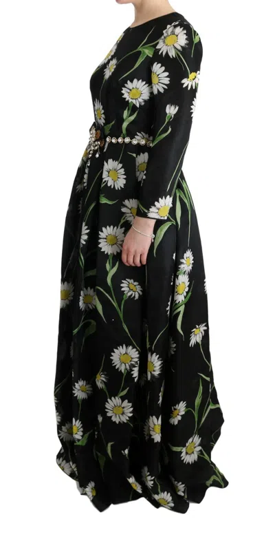 Dolce & Gabbana Multicolor Silk Sunflower Print Long Maxi Dress In Black