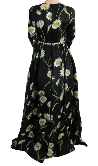 Dolce & Gabbana Multicolor Silk Sunflower Print Long Maxi Dress In Black