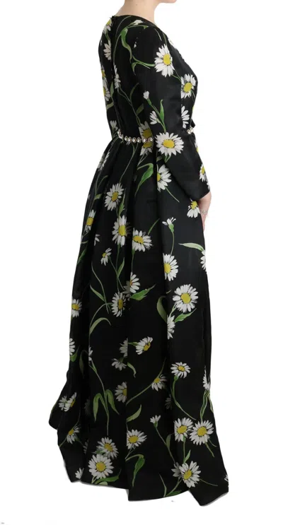 Dolce & Gabbana Multicolor Silk Sunflower Print Long Maxi Dress In Black