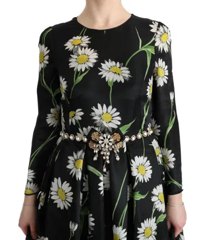 Dolce & Gabbana Multicolor Silk Sunflower Print Long Maxi Dress In Black