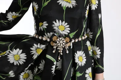Dolce & Gabbana Multicolor Silk Sunflower Print Long Maxi Dress In Black