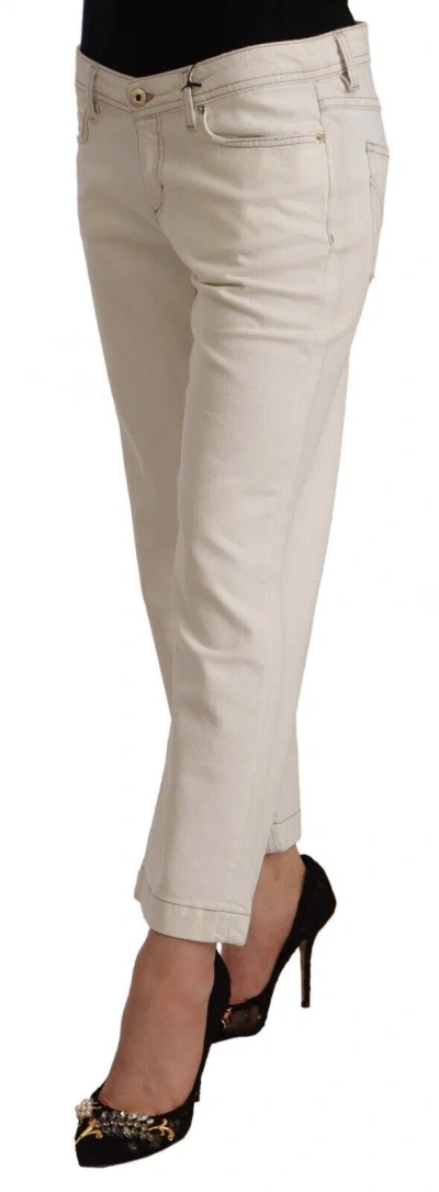 Dolce & Gabbana Off White Cotton Flared Cropped Denim Women's Jeans In White