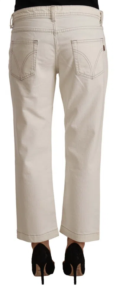 Dolce & Gabbana Off White Cotton Flared Cropped Denim Women's Jeans In White