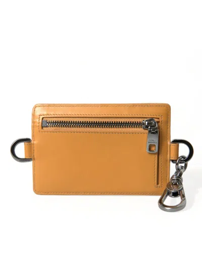 Dolce & Gabbana Orange Calf Leather Credit Card Holder Clip On Men's Wallet In Orange