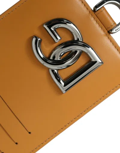 Dolce & Gabbana Orange Calf Leather Credit Card Holder Clip On Men's Wallet In Orange