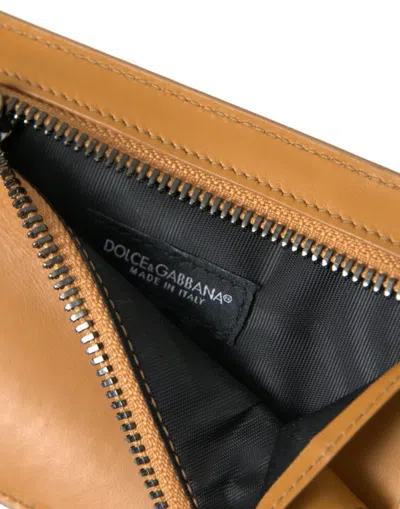 Dolce & Gabbana Orange Calf Leather Credit Card Holder Clip On Men's Wallet In Orange