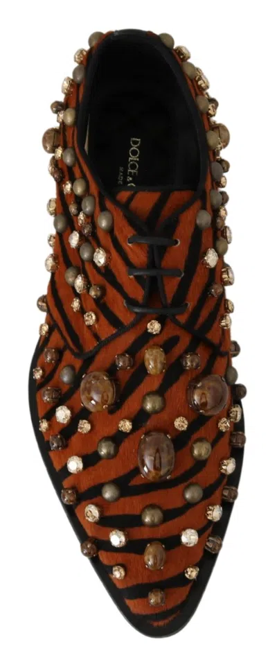 Dolce & Gabbana Orange Pony Hair Crystal Dress Broque Women's Shoes In Orange