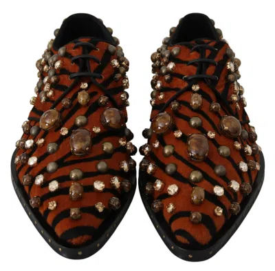 Dolce & Gabbana Orange Pony Hair Crystal Dress Broque Women's Shoes In Orange