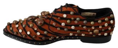 Dolce & Gabbana Orange Pony Hair Crystal Dress Broque Women's Shoes In Orange