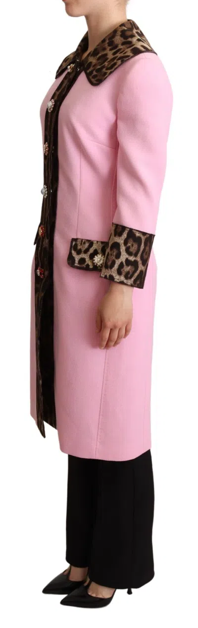 Dolce & Gabbana Chic Pink Leopard Trench With Crystal Buttons In Pink