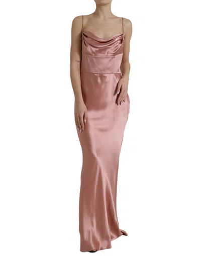 Dolce & Gabbana Pink Silk Spaghetti Straps Long Gown Dress In Pink