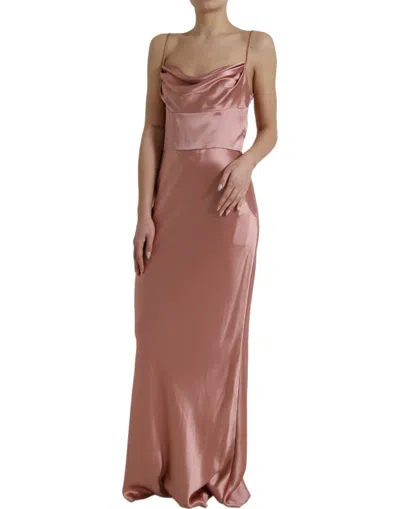 Dolce & Gabbana Pink Silk Spaghetti Straps Long Gown Dress In Pink