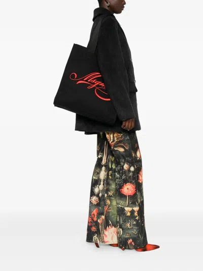 Msgm Medium Logo-embroidered Tote Bag In Black