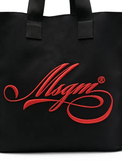 Msgm Medium Logo-embroidered Tote Bag In Black