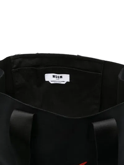 Msgm Medium Logo-embroidered Tote Bag In Black