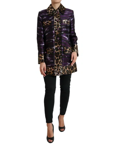 Dolce & Gabbana Purple Lamé Jacquard Tiger Print Coat Jacket In Purple