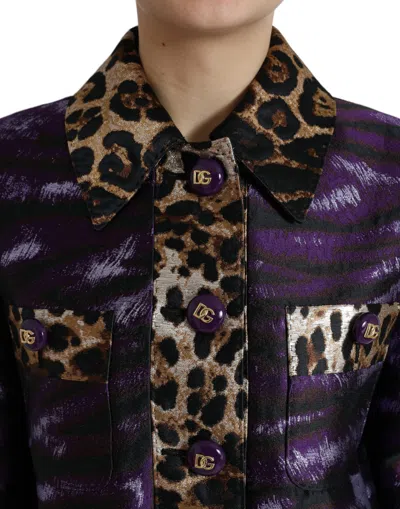 Dolce & Gabbana Purple Lamé Jacquard Tiger Print Coat Jacket In Purple