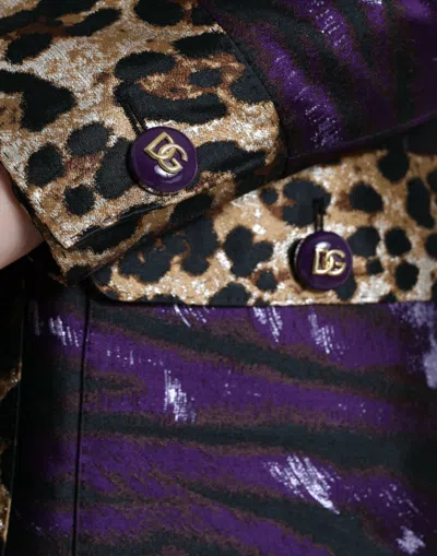 Dolce & Gabbana Purple Lamé Jacquard Tiger Print Coat Jacket In Purple