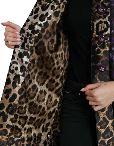 Dolce & Gabbana Purple Lamé Jacquard Tiger Print Coat Jacket In Purple