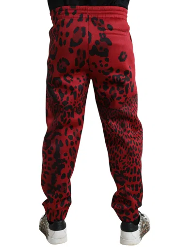 Dolce & Gabbana Red Black Leopard Stretch Jogger Men's Pants In Multi