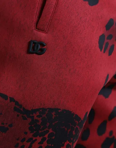 Dolce & Gabbana Red Black Leopard Stretch Jogger Men's Pants In Multi