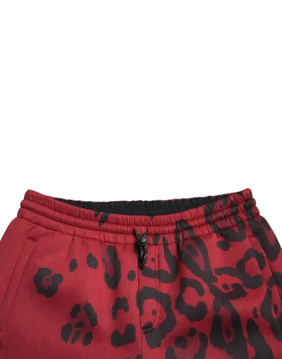 Dolce & Gabbana Red Black Leopard Stretch Jogger Men's Pants In Multi
