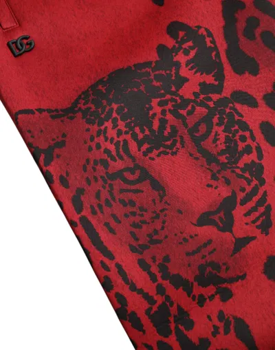 Dolce & Gabbana Red Black Leopard Stretch Jogger Men's Pants In Multi
