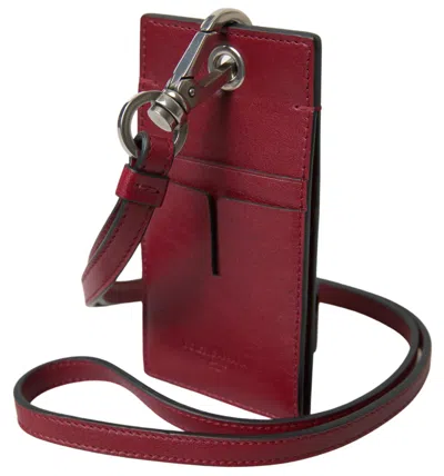 Dolce & Gabbana Red Leather Lanyard Logo Slim Card Holder Men Wallet In Red