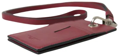 Dolce & Gabbana Red Leather Lanyard Logo Slim Card Holder Men Wallet In Red