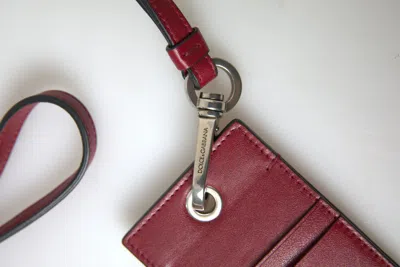 Dolce & Gabbana Red Leather Lanyard Logo Slim Card Holder Men Wallet In Red