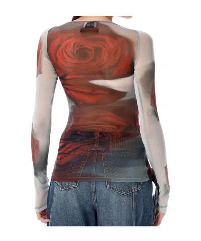 Jean Paul Gaultier Rose Mesh Floral Top In Brown