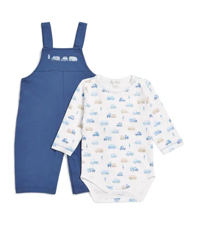 Kissy Kissy Pima Cotton Stop & Go Top And Overalls Set In Blue
