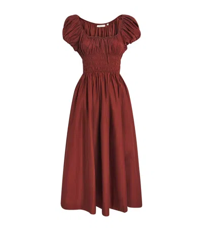 Doen Quinn Puff-sleeve Smocked Dress In Red