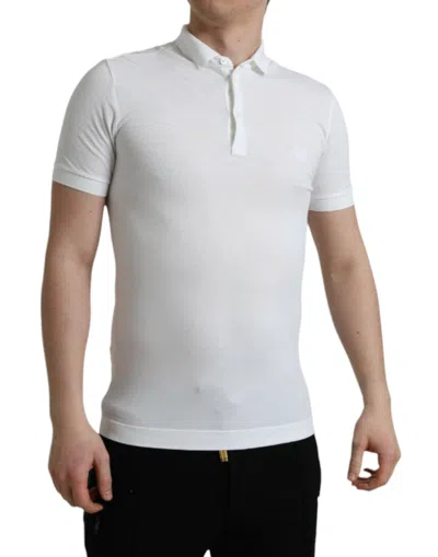 Dolce & Gabbana White Collared Short Sleeve Crown Men's T-shirt In White