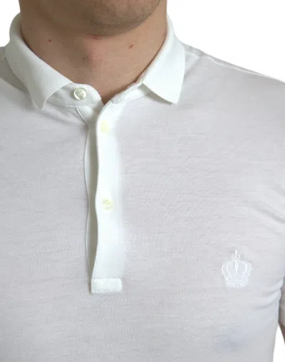 Dolce & Gabbana White Collared Short Sleeve Crown Men's T-shirt In White