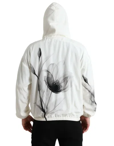 Dolce & Gabbana White Floral Print Hooded Pullover Sweater In Neutral