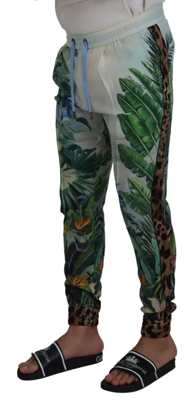 Dolce & Gabbana White Floral Printed Men Jogger Men's Pants In Multi