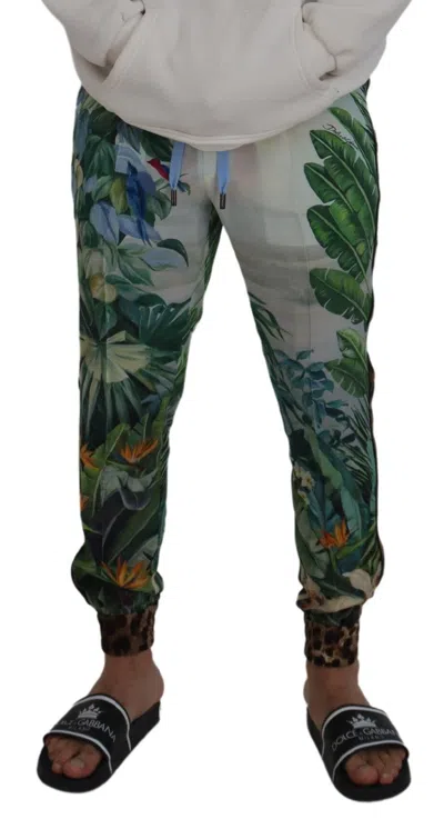 Dolce & Gabbana White Floral Printed Men Jogger Men's Pants In Multi