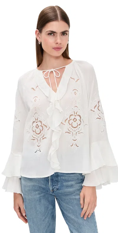 Ba&sh Omar Eyelet-embroidered Ruffle Blouse In White