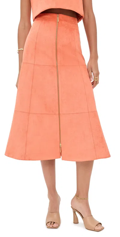 Alexis Bently Midi Skirt In Amber Suede In Orange
