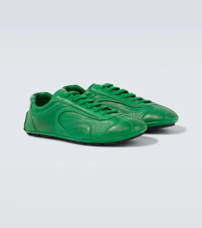 Prada Montecarlo Re-edition 2005 Antiqued Nappa Leather Sneakers In Green