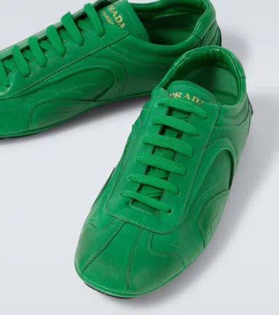 Prada Montecarlo Re-edition 2005 Antiqued Nappa Leather Sneakers In Green
