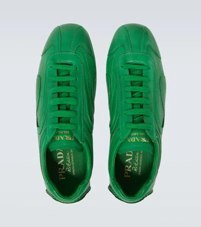 Prada Montecarlo Re-edition 2005 Antiqued Nappa Leather Sneakers In Green