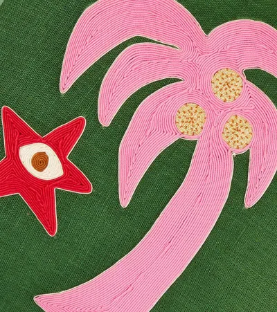 Jonathan Adler Playa Palm Tree Linen Cushion In Green