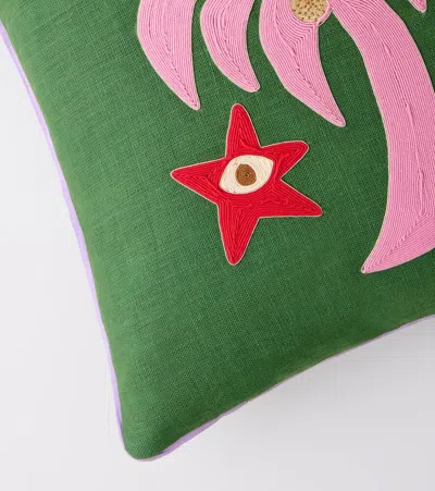 Jonathan Adler Playa Palm Tree Linen Cushion In Green