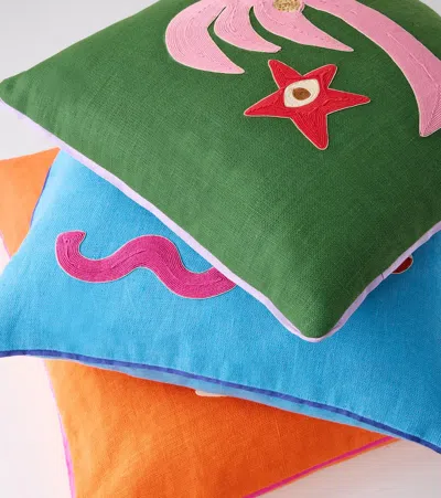 Jonathan Adler Playa Palm Tree Linen Cushion In Green